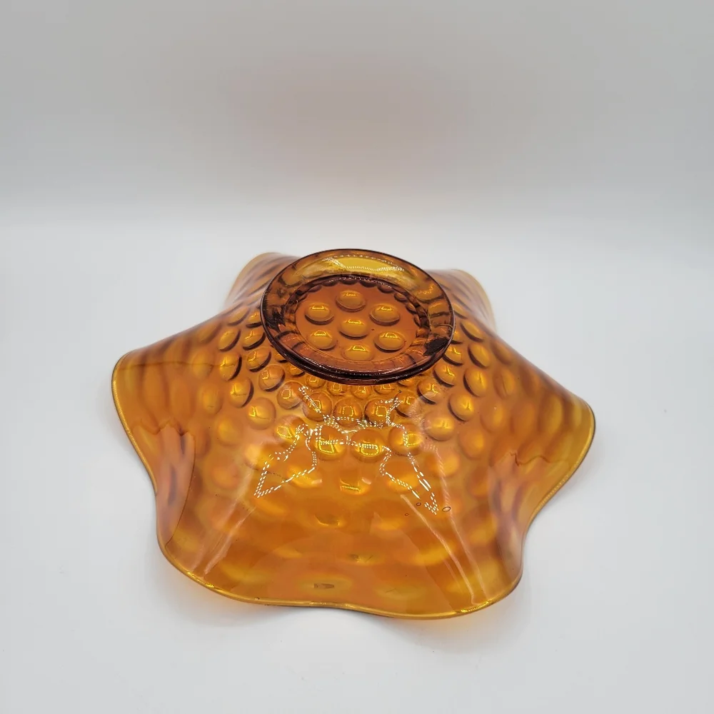 Vintage Fenton Carnival Glass Coin‎ Dot Ruffled Bowl Irredesent Collectible Gold